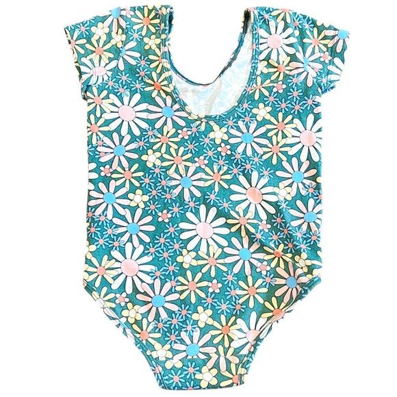 Alice + Ames Retro Floral Patterned Short Summer Sleeve Bodysuit Leotard Size 6 - Picture 3 of 4